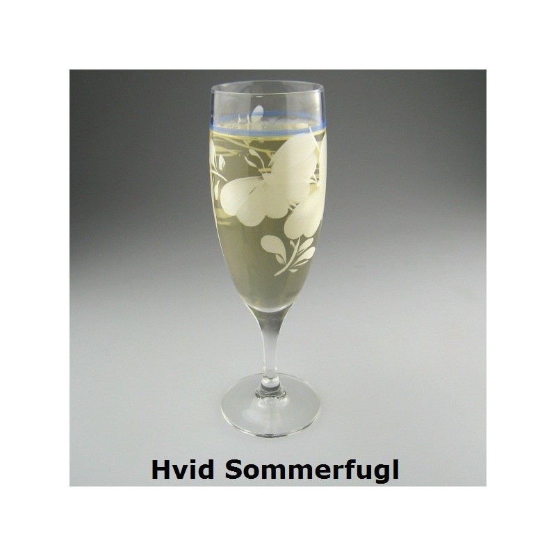 Håndmalet champagneglas med dekoration Hvid Sommerfugl