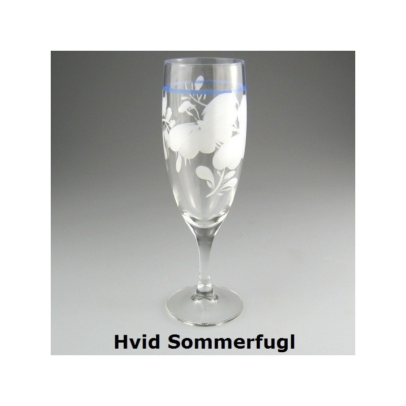 Håndmalet champagneglas med dekoration Hvid Sommerfugl