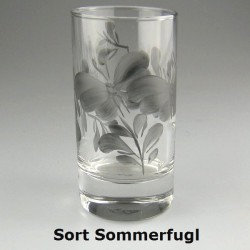 Håndmalet vandglas / dessertglas med motivet Sort Sommerfugl