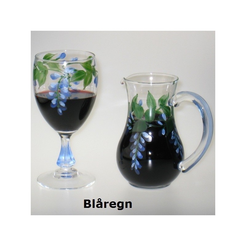 Lille håndmalet glaskande med Blåregn dekoration