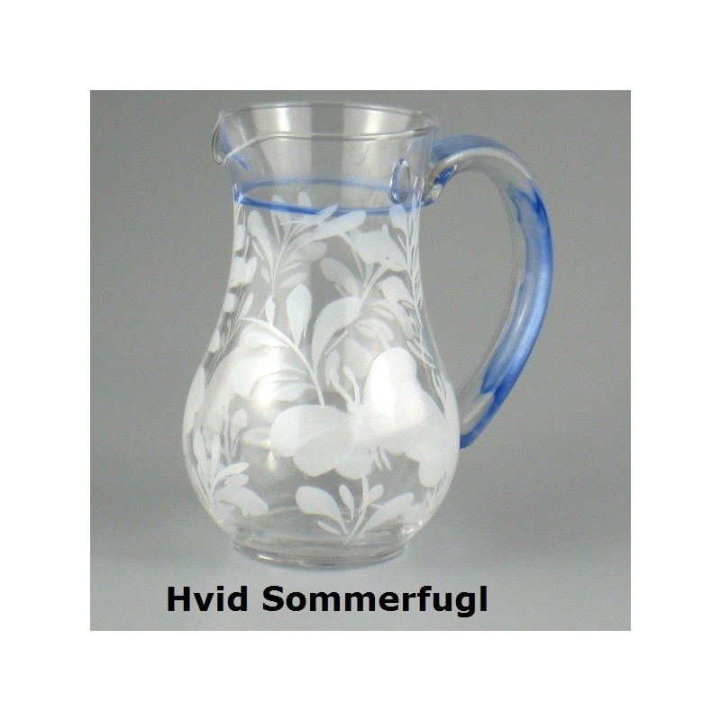 Lille glaskande med håndmalet dekoration i Hvid Sommerfugl