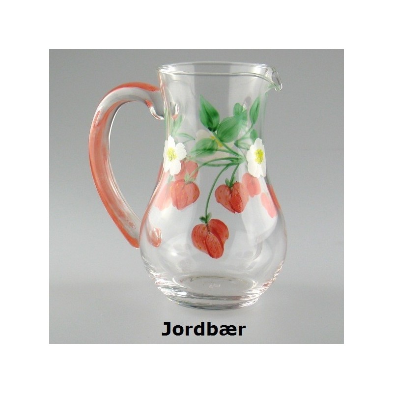 Lille glaskande med jordbær som håndmalet dekoration