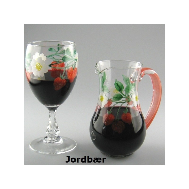 Lille glaskande med jordbær som håndmalet dekoration