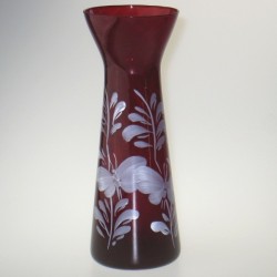 Rødt hyacintglas med håndmalet dekoration Hvid Sommerfugl