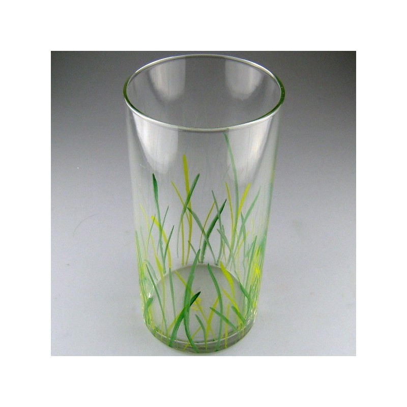 Blomsterglas / stort samleglas / vase dekoreret med græs / ålegræs