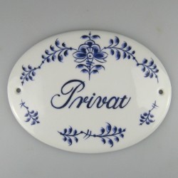 Ovalt Privat skilt i porcelæn med dekoration blå Nostalgi