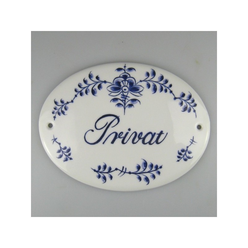 Ovalt Privat skilt i porcelæn med  dekoration blå Nostalgi