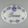 Ovalt Privat skilt i porcelæn med  dekoration blå Nostalgi