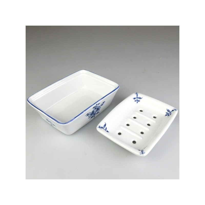 Sæbeskål i porcelæn med rist og håndmalet Nostalgi-motiv