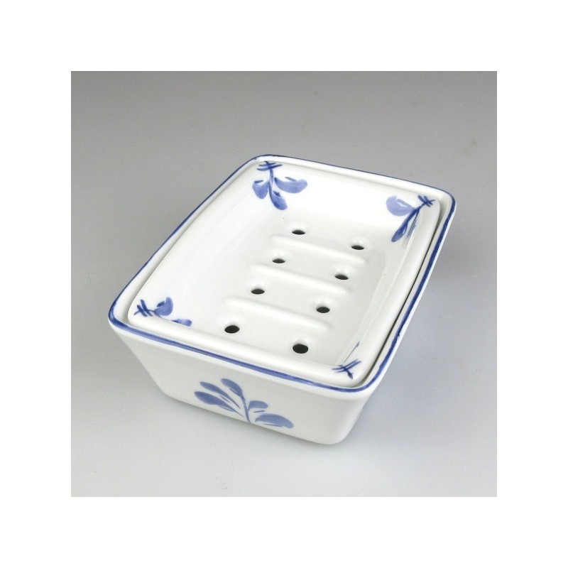 Sæbeskål i porcelæn med rist og håndmalet Sommerfuglemotiv
