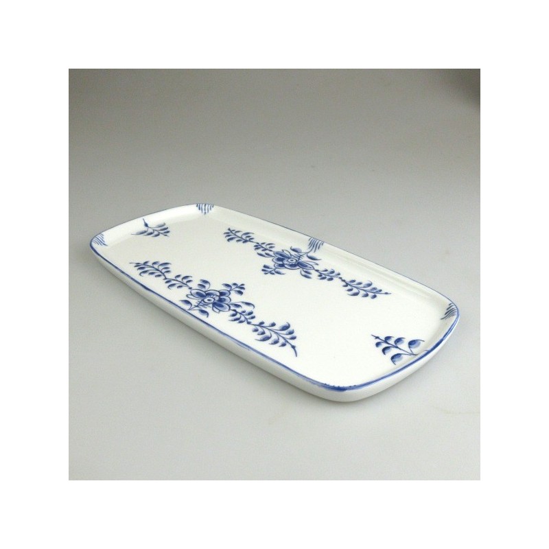 23 x 11,5 cm - Lille sushi fad / tallerken i håndmalet porcelæn med blåt Nostalgi-mønster