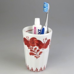 Tandbørsteholder i porcelæn med håndmalet dekoration Sommerfugl og Græs