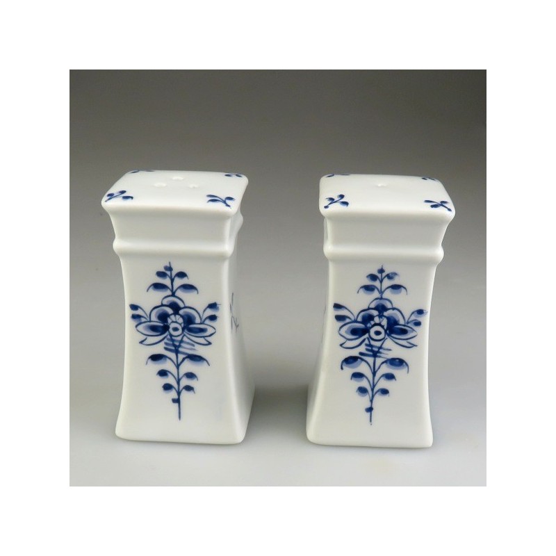 Salt og peber sæt, firkantet, i porcelæn med håndmalet dekoration Nostalgi