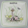 Børnestel / dåbsgave med navn i håndmalet porcelæn med motiv Struds og æg der klækker