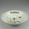 Børnestel / dåbsgave med navn i håndmalet porcelæn med motiv Struds og æg der klækker
