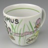 Børnestel / dåbsgave med navn i håndmalet porcelæn med motiv Struds og æg der klækker
