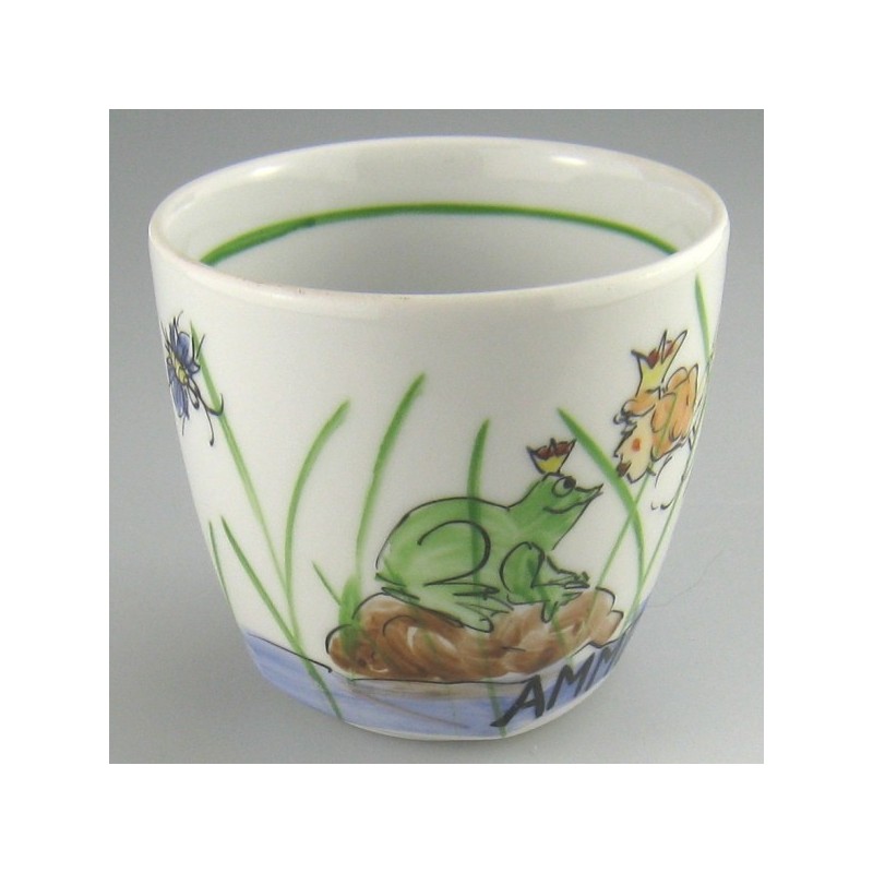 Børnestel / dåbsgave i håndmalet porcelæn med navn og motiv Prinsessen og Frøen