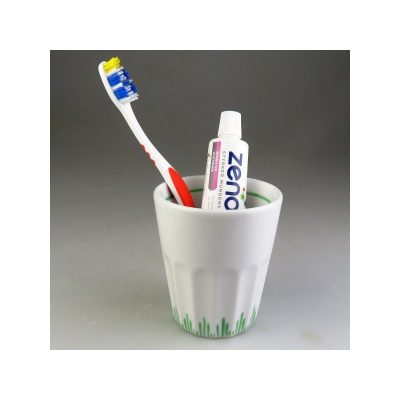 Tandkrus i porcelæn med håndmalet "græs" dekoration (Model F)