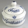 Godbidskrukke med navn og Nostalgi dekoration i håndmalet porcelæn