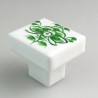 Nostalgi - Grøn blomst F håndmalet dekoration på firkantet porcelænsknop / porcelænsgreb