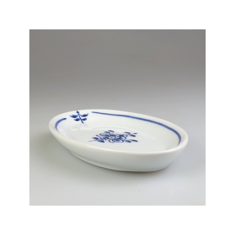 Oval asiet i håndmalet porcelæn med dekoration Blå Nostalgi