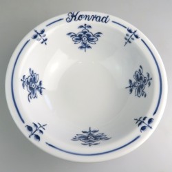 Morgenmadsskål / ymerskål i håndmalet porcelæn med navn og Nostalgi-dekoration (Version B)