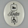 Toilet skilt - 7,5 x 9 cm - med tekst og piktogrammer for puslerum og handicaptoilet