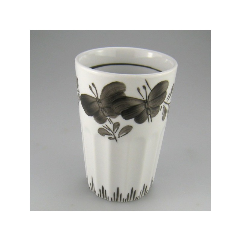 Tandbørsteholder i porcelæn med håndmalet dekoration Sommerfugl og Græs