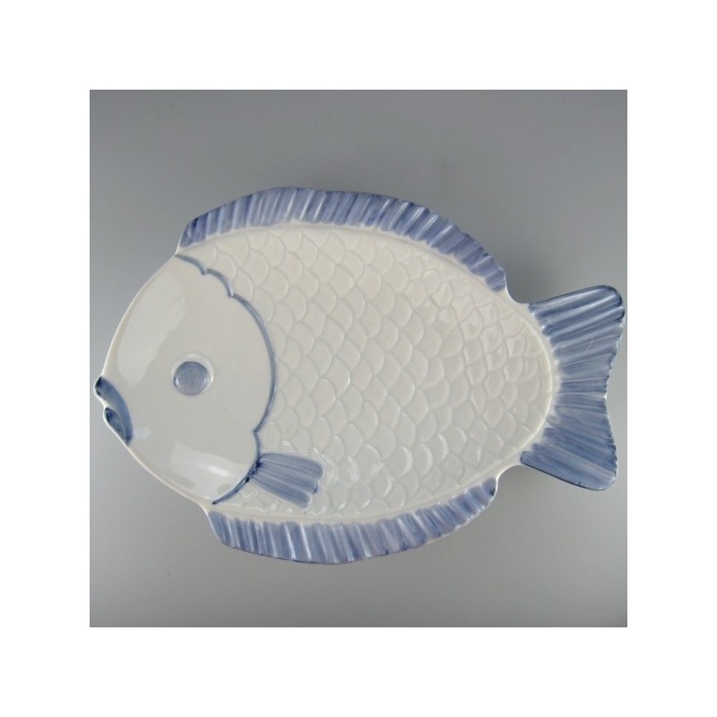 31 cm - Stor fisketallerken / lille serveringsfad i hånddekoreret porcelæn