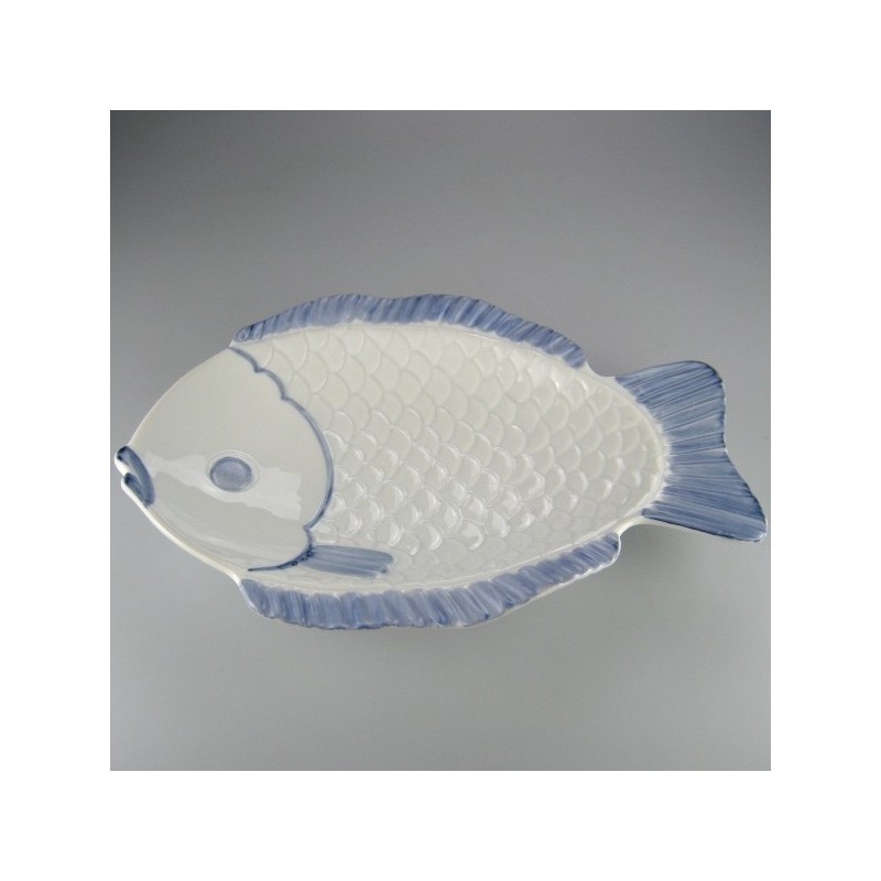 31 cm - Stor fisketallerken / lille serveringsfad i hånddekoreret porcelæn